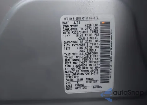 2013 Nissan Rogue Sv W/Sl Pkg из США, поврежденный, VIN JN8AS5MV7DW134318